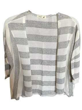 edge Gray & White Striped Open Knit Cardigan- NWOT L
